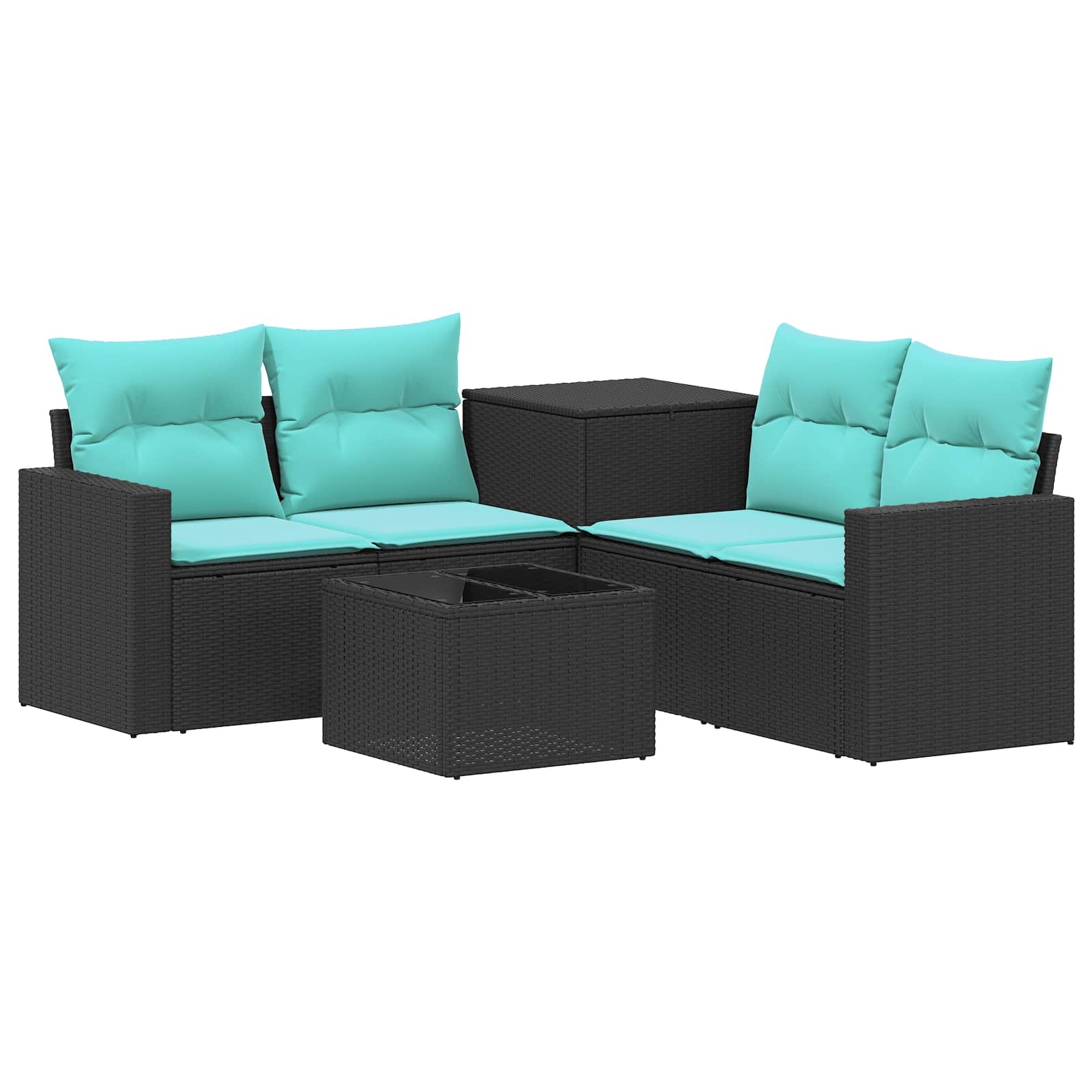 Set di divani 6 pz Nero e Blu Rattan sintetico e Acciaio | homemem39