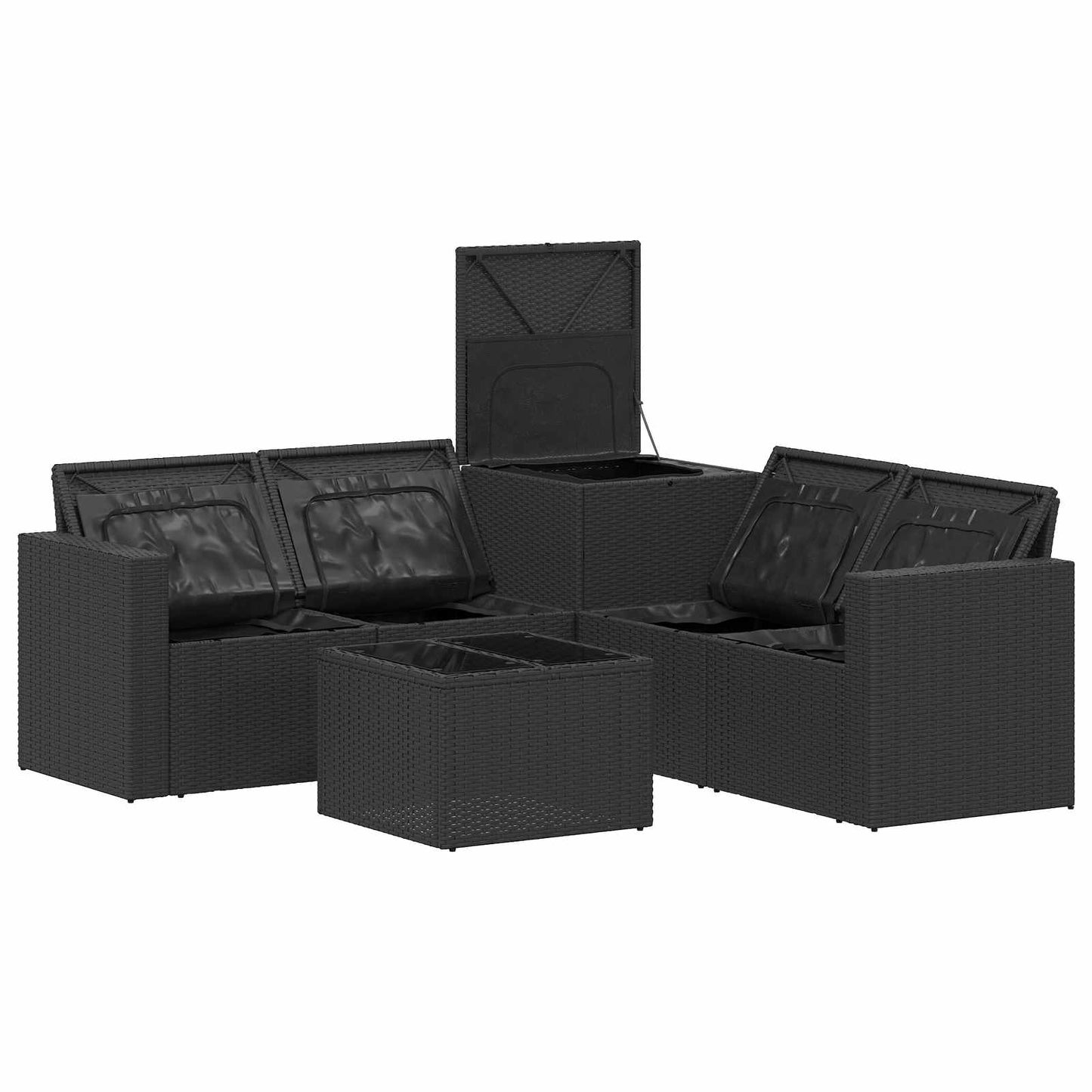 Set di divani 6 pz Nero Rattan sintetico e Acciaio | homemem39