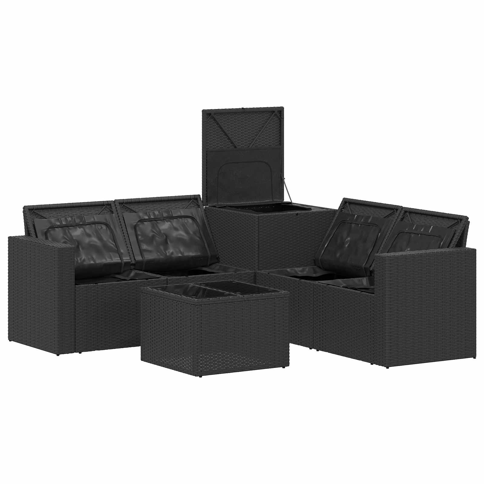 Set di divani 6 pz Nero Rattan sintetico e Acciaio | homemem39