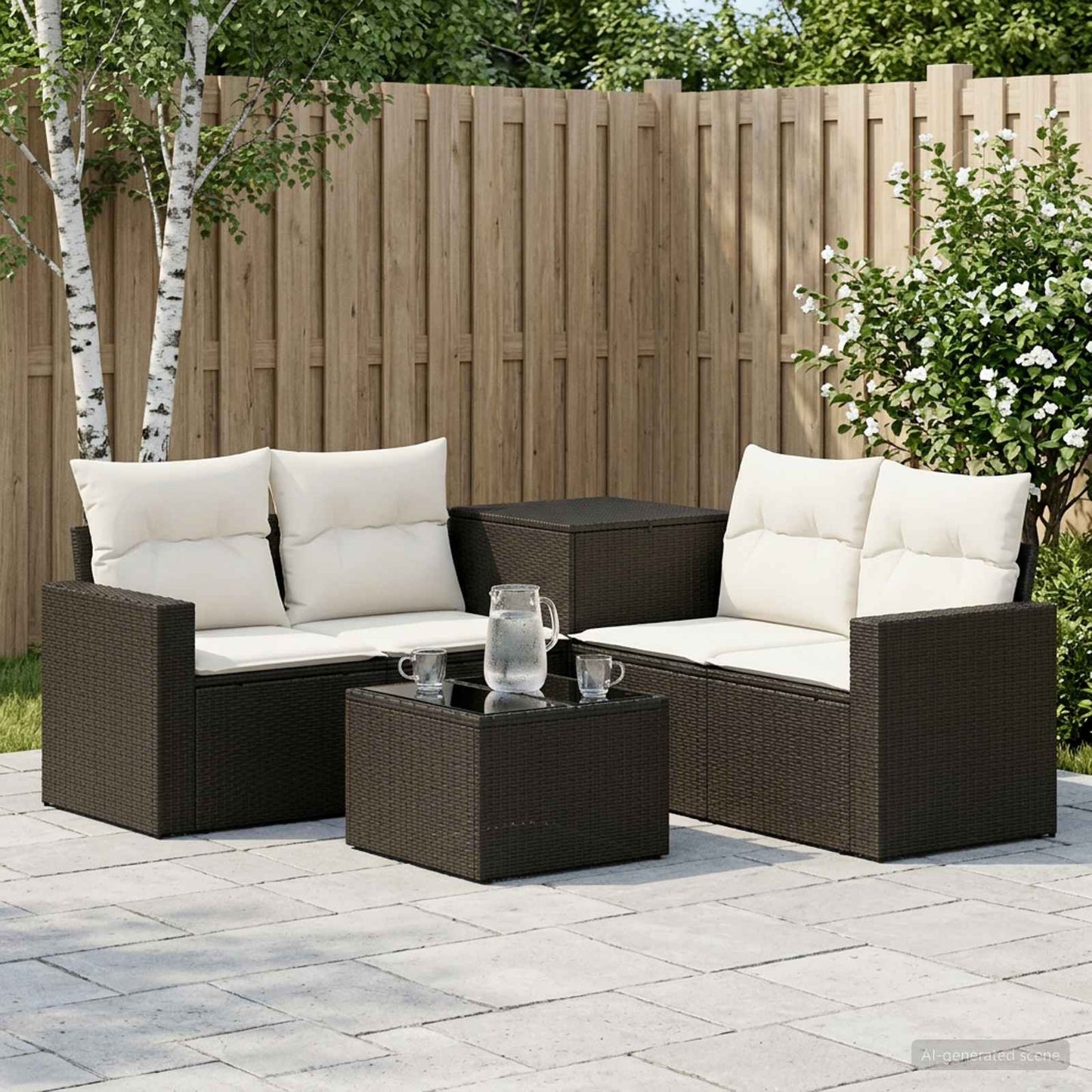 Set di divani 6 pz Nero e Bianco Crema