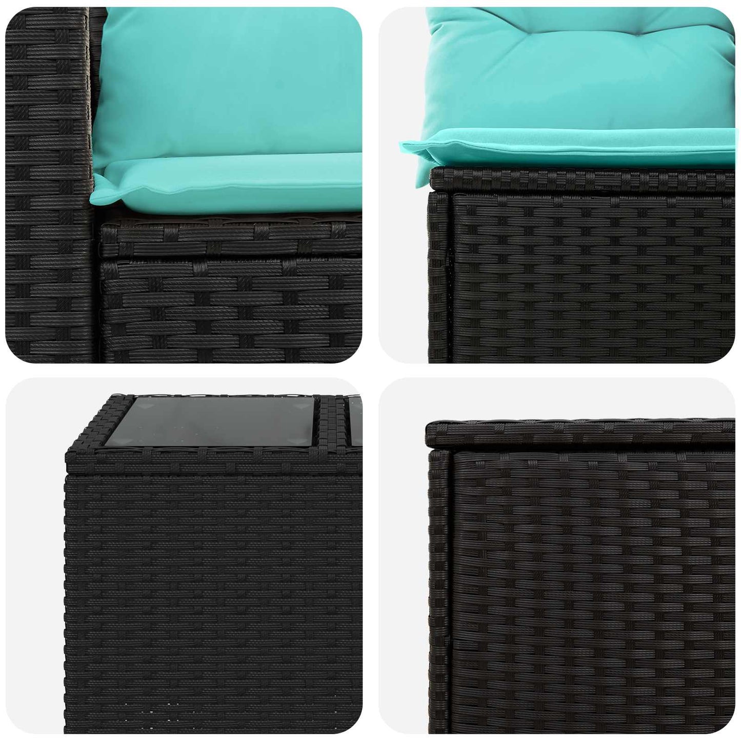 Set di divani 6 pz Nero e Blu Rattan sintetico e Acciaio | homemem39