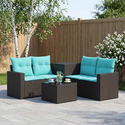 Set di divani 6 pz Nero e Blu Rattan sintetico e Acciaio