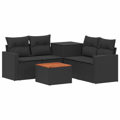 Set di divani 6 pz Nero Rattan sintetico e Acciaio