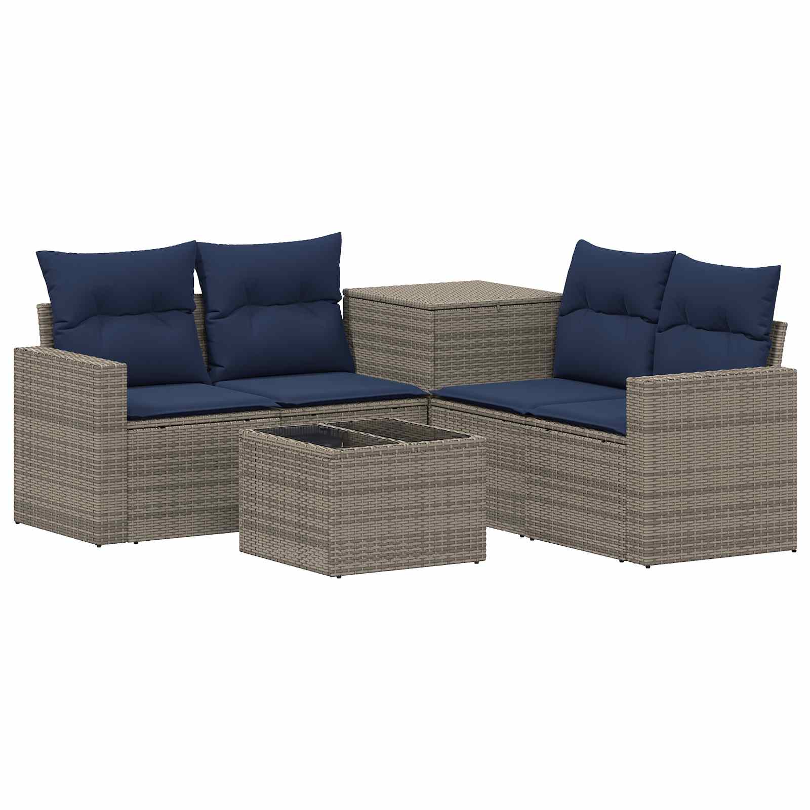 Set di divani 6 pz Grigio e Blu Navy Rattan sintetico e Acciaio | homemem39