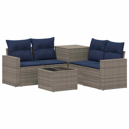 Set di divani 6 pz Grigio e Blu Navy Rattan sintetico e Acciaio | homemem39