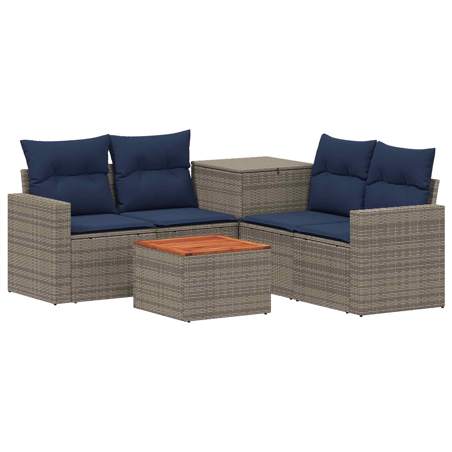 Set di divani 6 pz Grigio e Blu Navy Rattan sintetico e Acciaio | homemem39