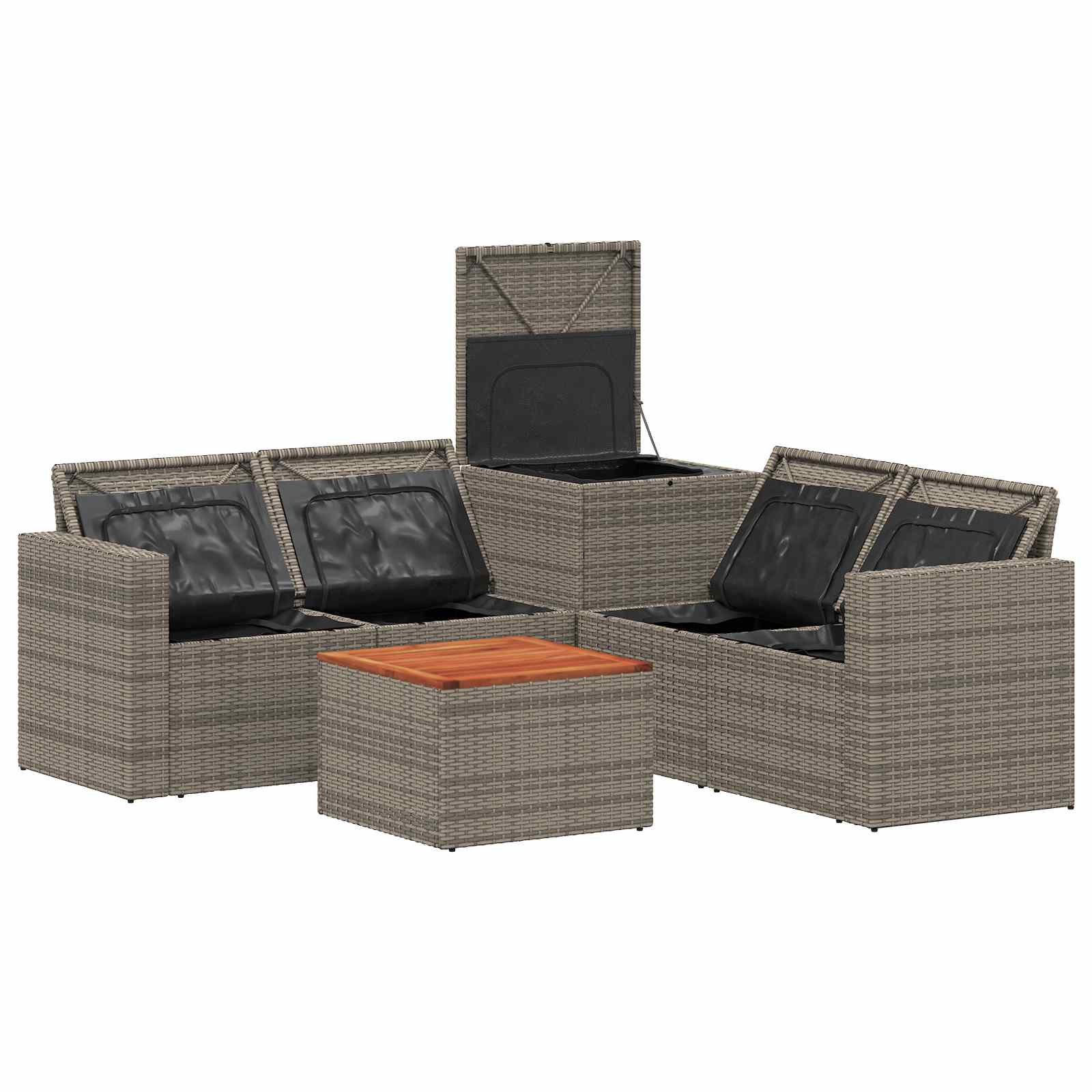 Set di divani 6 pz Grigio e Blu Navy Rattan sintetico e Acciaio | homemem39