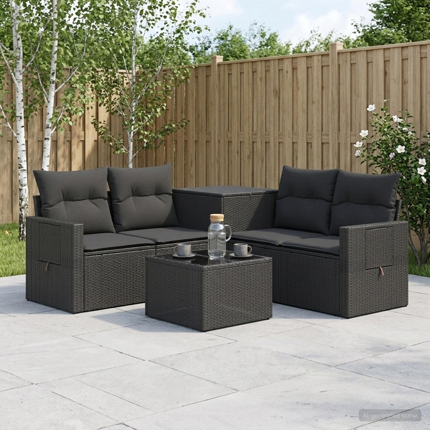 Set di divani 6 pz Nero Rattan sintetico e Acciaio | homemem39