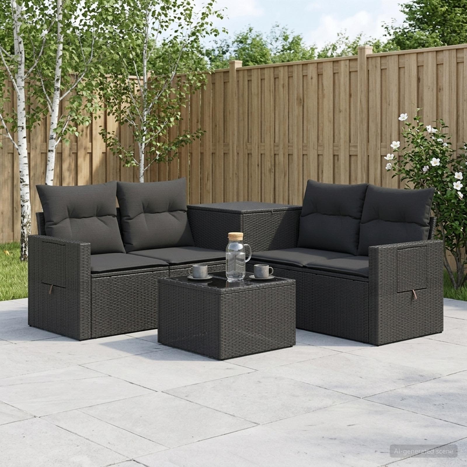 Set di divani 6 pz Nero Rattan sintetico e Acciaio | homemem39