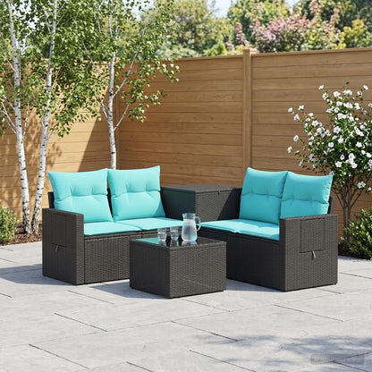 Set di divani 6 pz Nero e Blu Rattan sintetico e Acciaio | homemem39