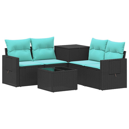 Set di divani 6 pz Nero e Blu Rattan sintetico e Acciaio | homemem39