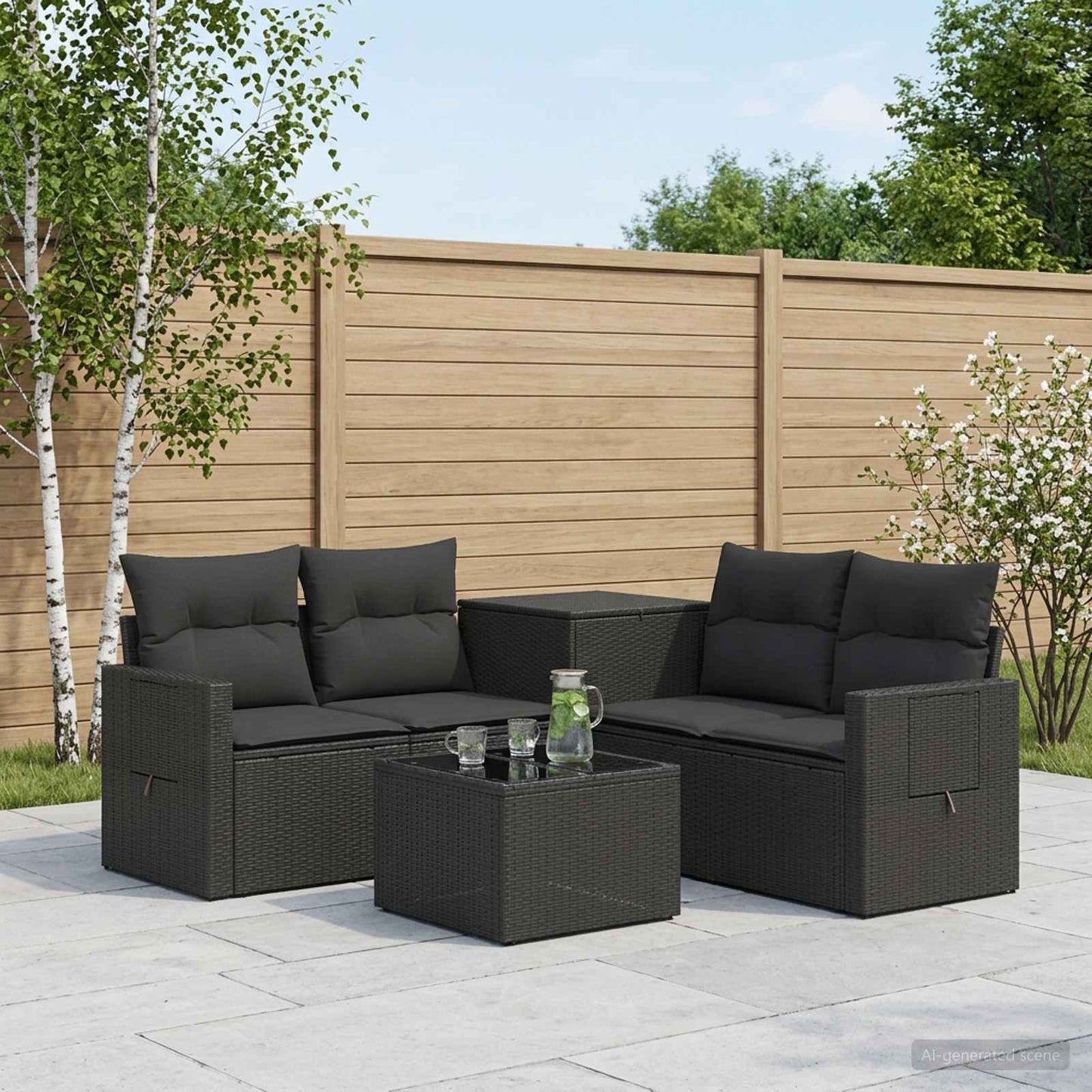 Set di divani 6 pz Nero Rattan sintetico e Acciaio | homemem39