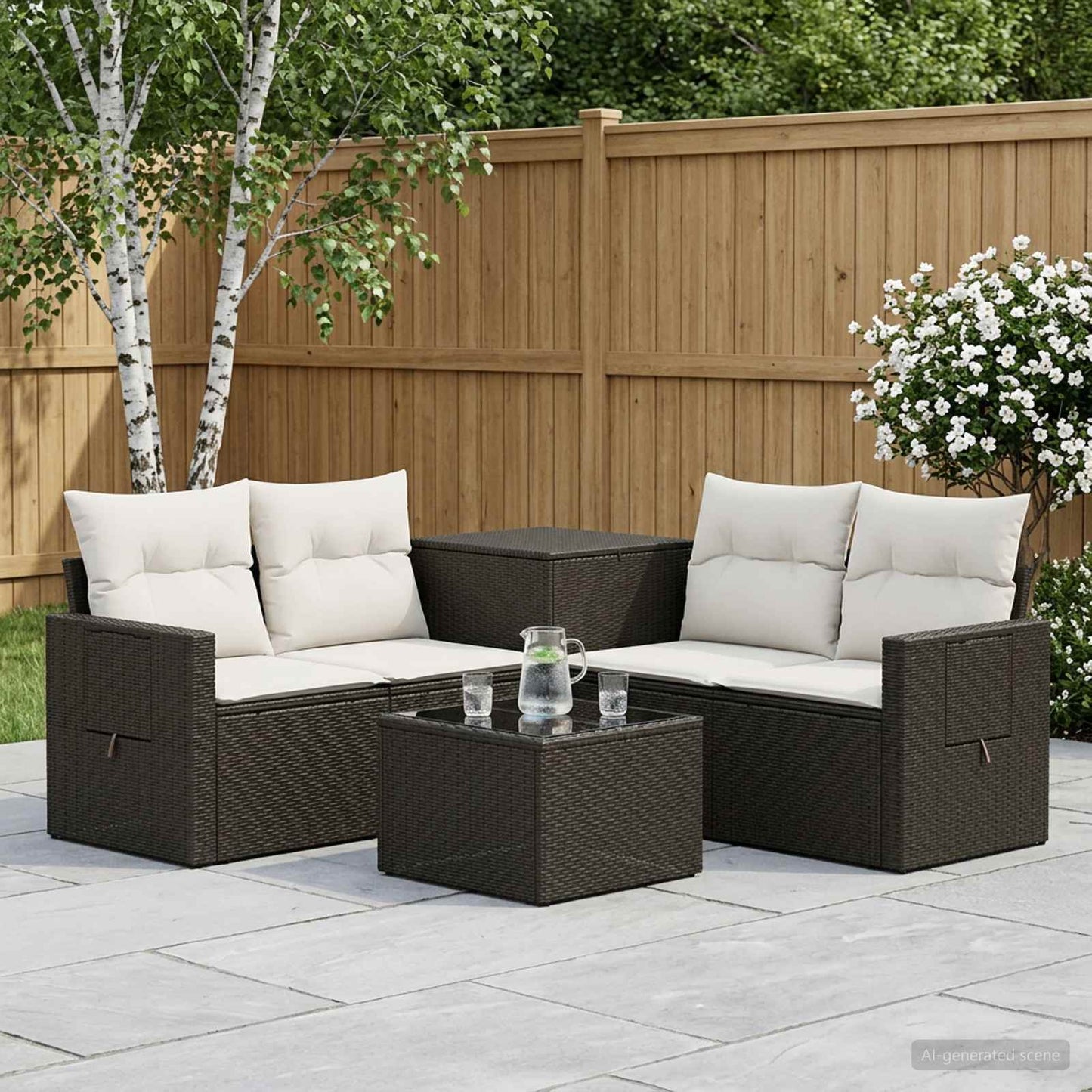 Set di divani 6 pz Nero e Bianco Crema | homemem39