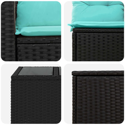 Set di divani 6 pz Nero e Blu Rattan sintetico e Acciaio | homemem39