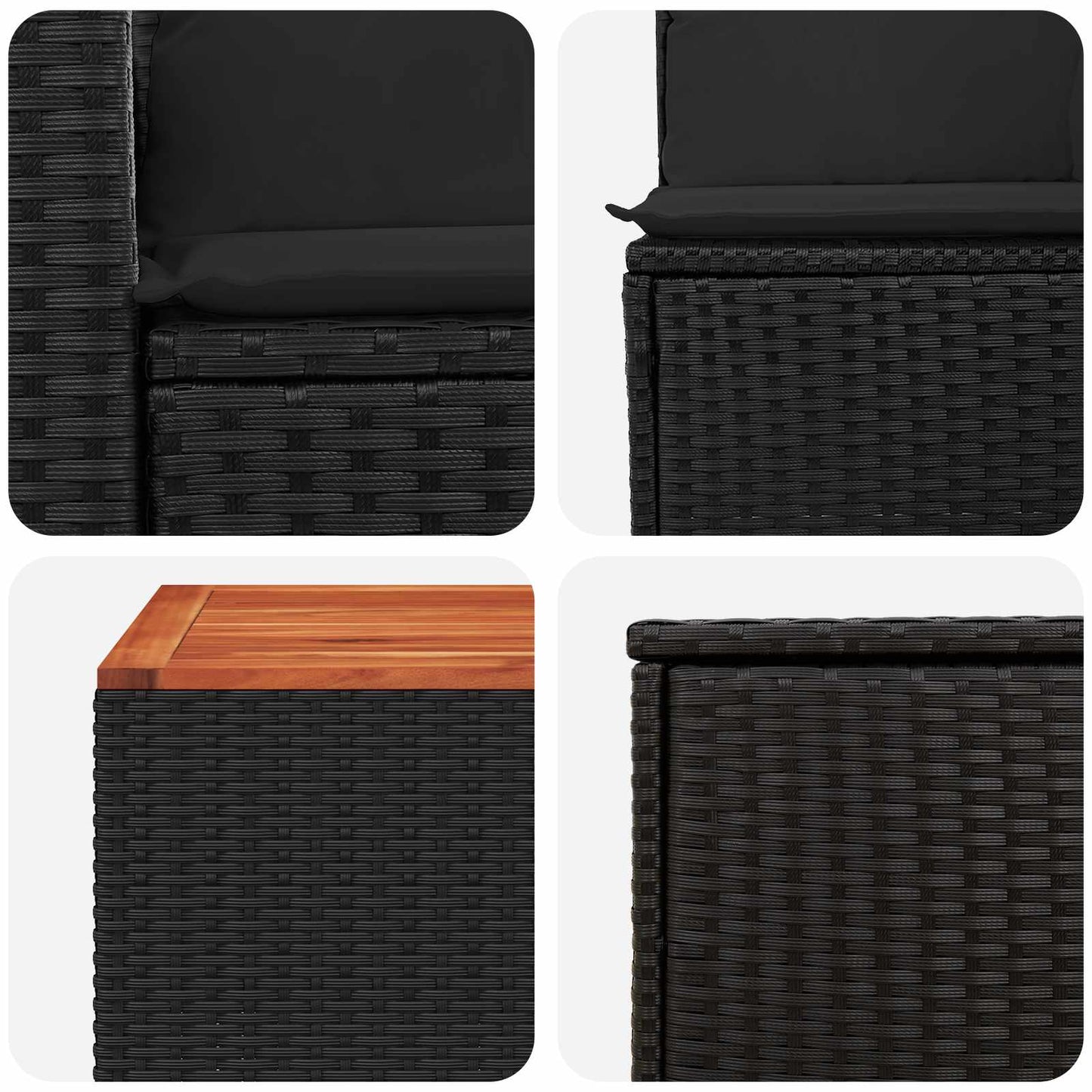 Set di divani 6 pz Nero Rattan sintetico e Acciaio | homemem39