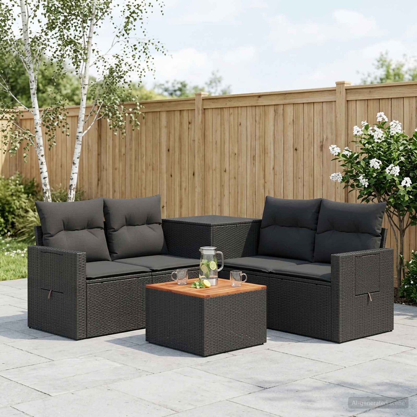 Set di divani 6 pz Nero Rattan sintetico e Acciaio | homemem39