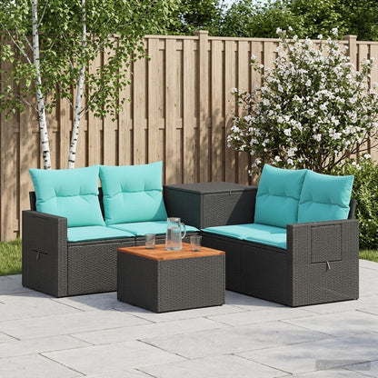 Set di divani 6 pz Nero e Blu Rattan sintetico e Acciaio