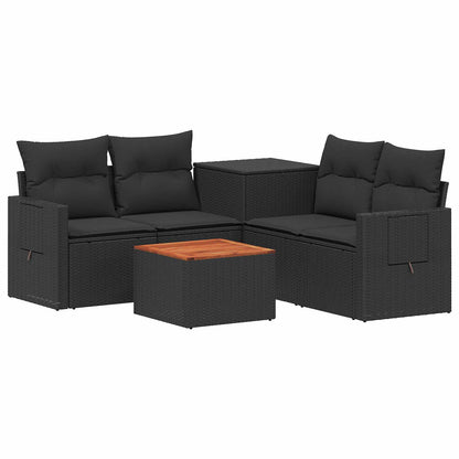 Set di divani 6 pz Nero Rattan sintetico e Acciaio