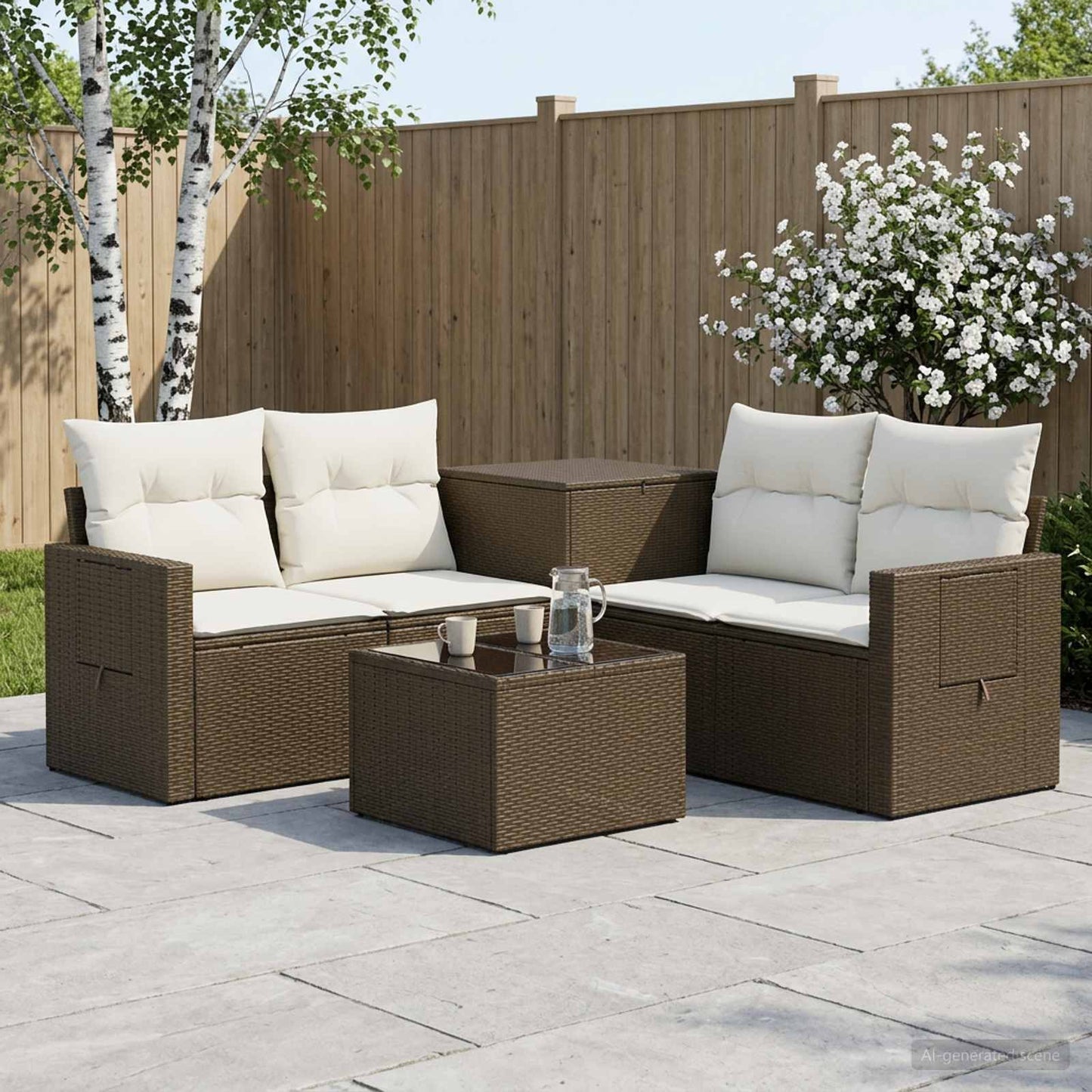 Set di divani 6 pz Marrone e Bianco Crema | homemem39