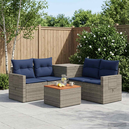 Set di divani 6 pz Grigio e Blu Navy Rattan sintetico e Acciaio