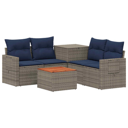 Set di divani 6 pz Grigio e Blu Navy Rattan sintetico e Acciaio | homemem39