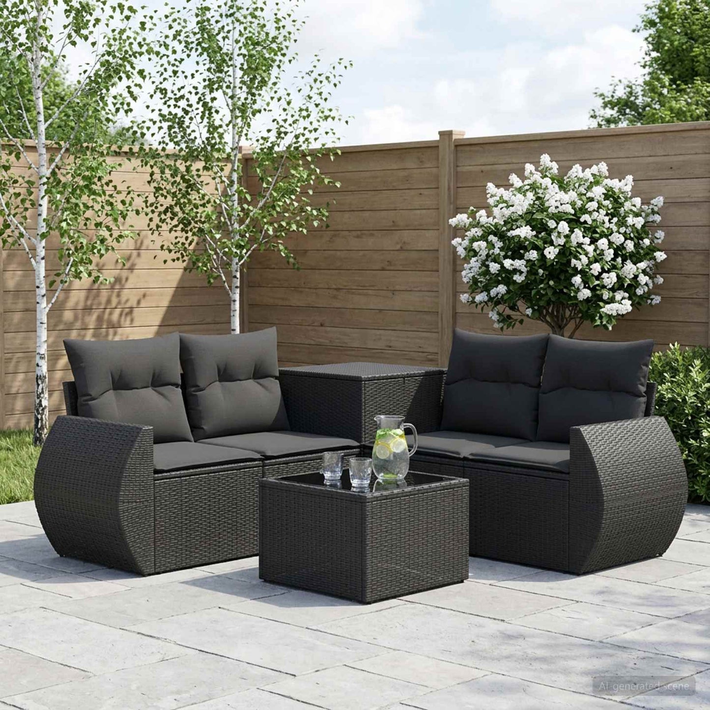 Set di divani 6 pz Nero Rattan sintetico e Acciaio | homemem39