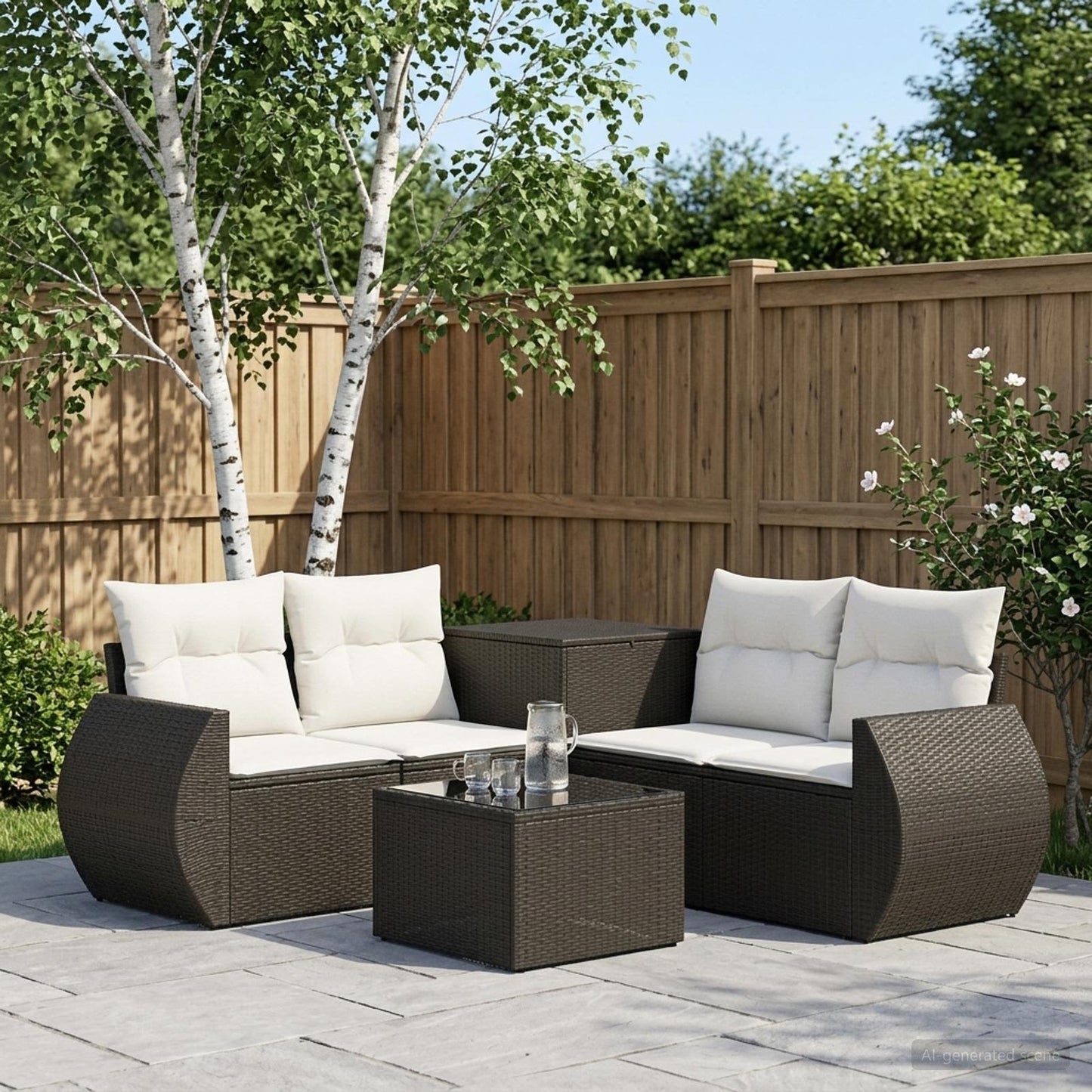 Set di divani 6 pz Nero e Bianco Crema | homemem39