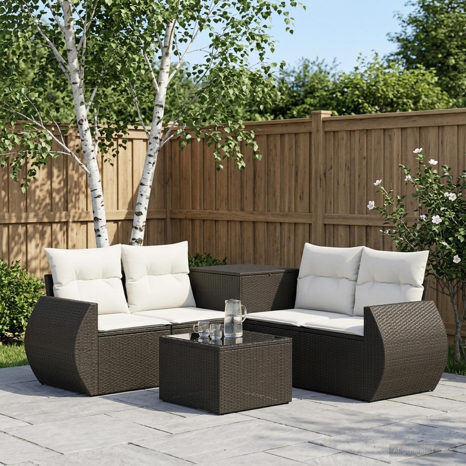 Set di divani 6 pz Nero e Bianco Crema | homemem39