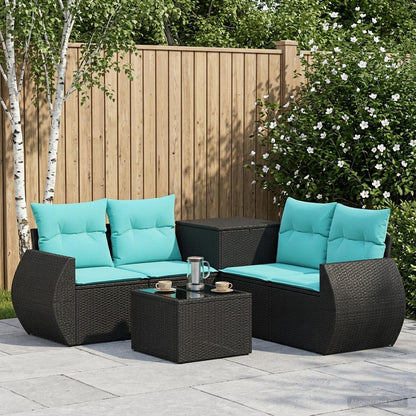 Set di divani 6 pz Nero e Blu Rattan sintetico e Acciaio | homemem39