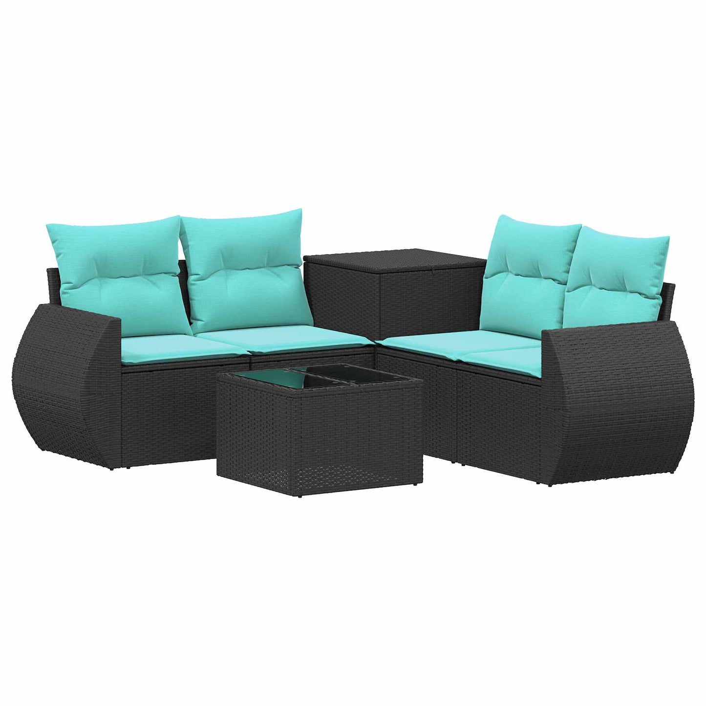 Set di divani 6 pz Nero e Blu Rattan sintetico e Acciaio | homemem39