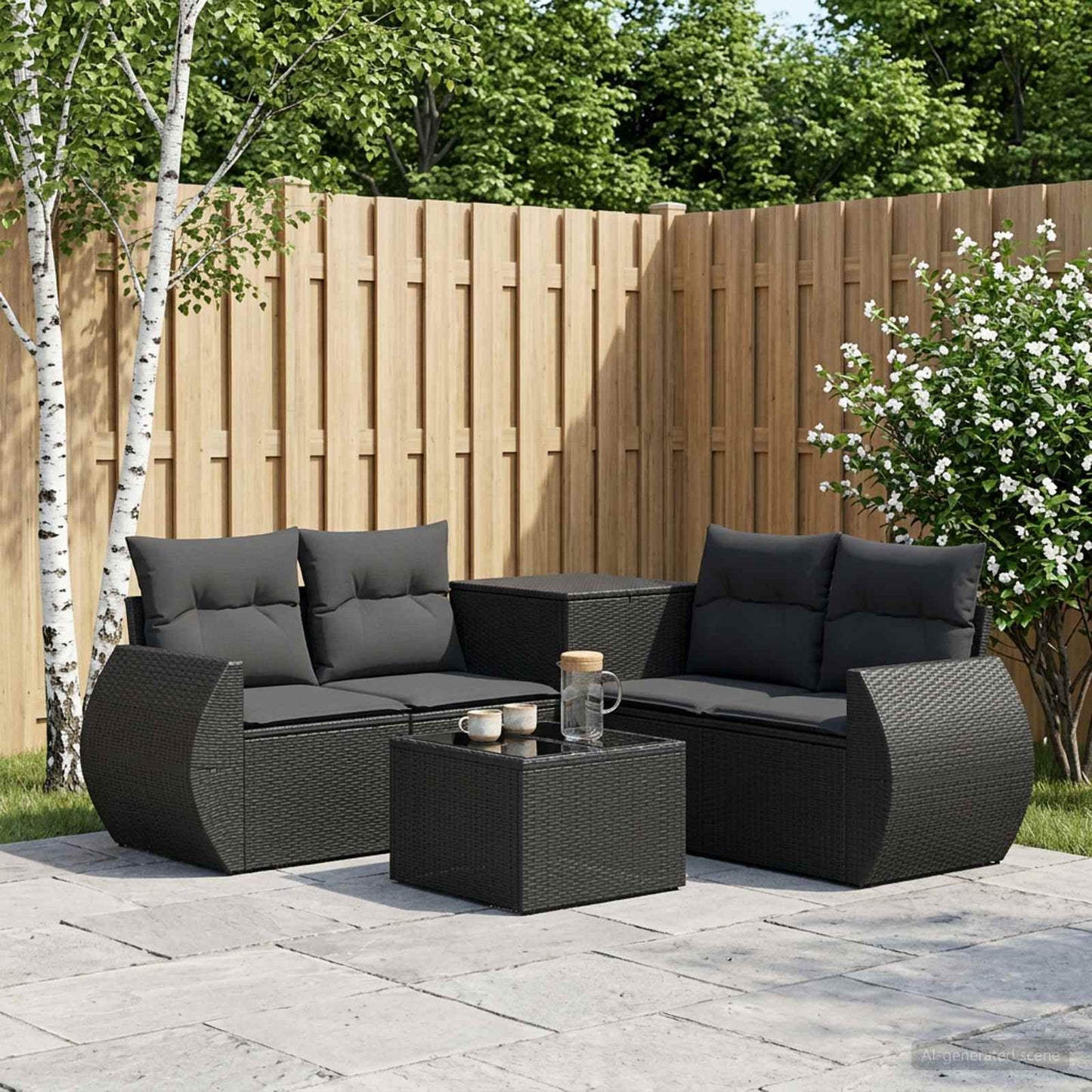 Set di divani 6 pz Nero Rattan sintetico e Acciaio | homemem39