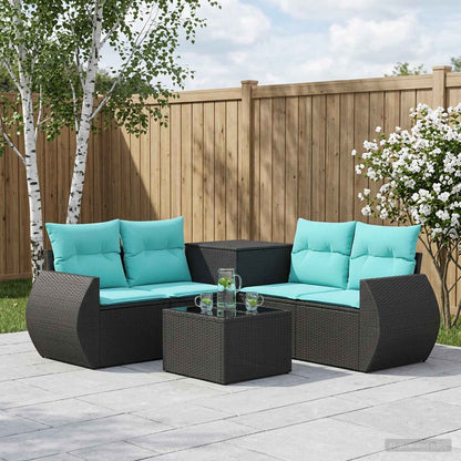 Set di divani 6 pz Nero e Blu Rattan sintetico e Acciaio | homemem39