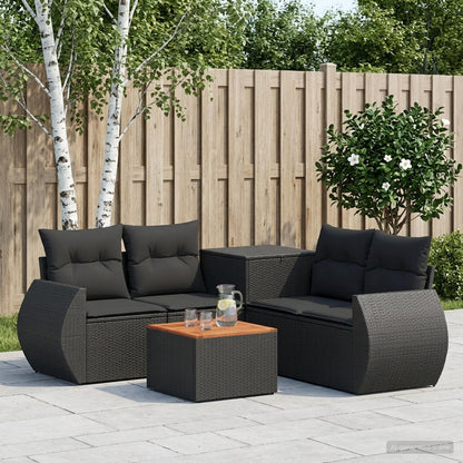 Set di divani 6 pz Nero Rattan sintetico e Acciaio | homemem39