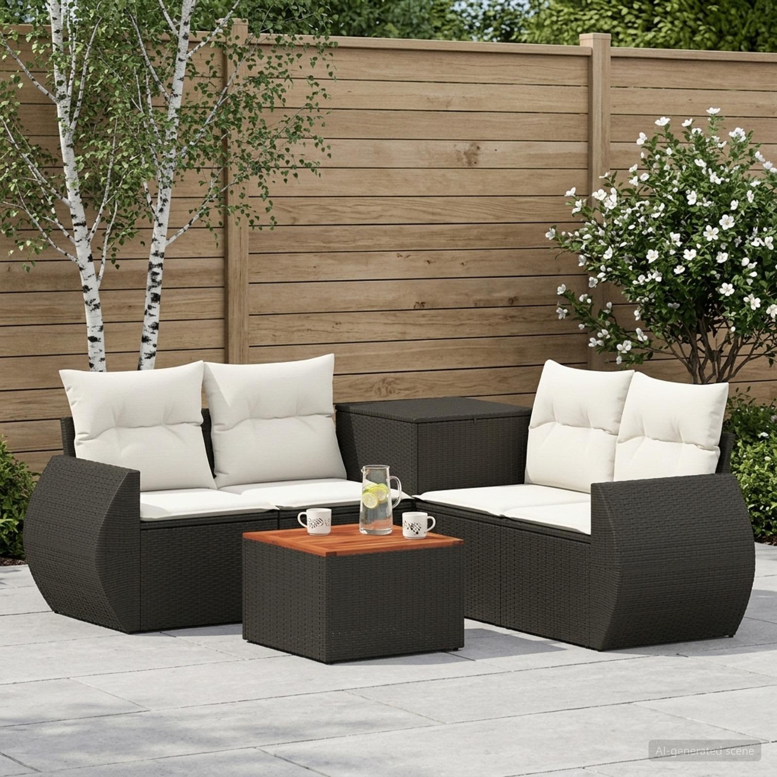 Set di divani 6 pz Nero e Bianco Crema | homemem39