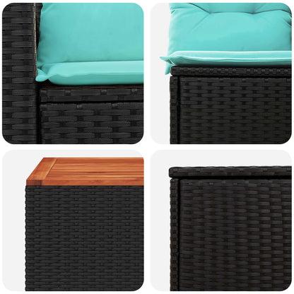 Set di divani 6 pz Nero e Blu Rattan sintetico e Acciaio | homemem39