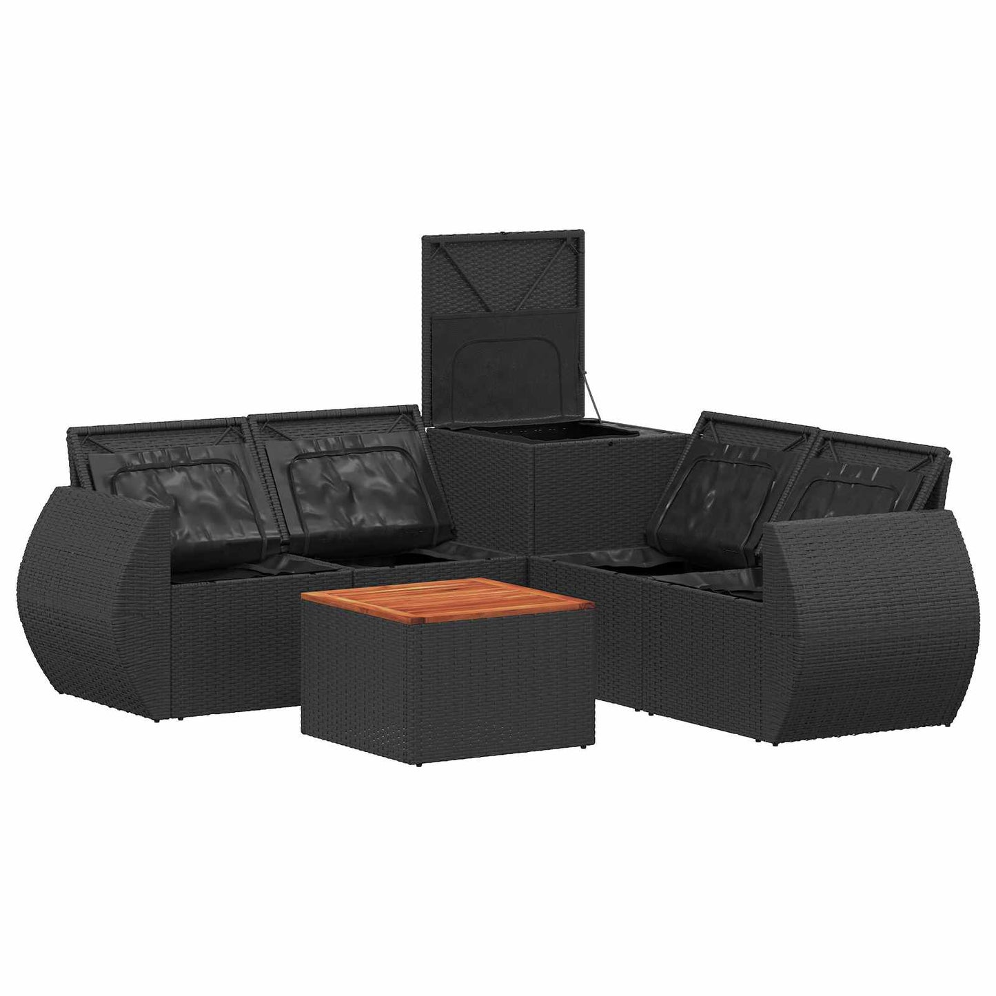 Set di divani 6 pz Nero Rattan sintetico e Acciaio | homemem39