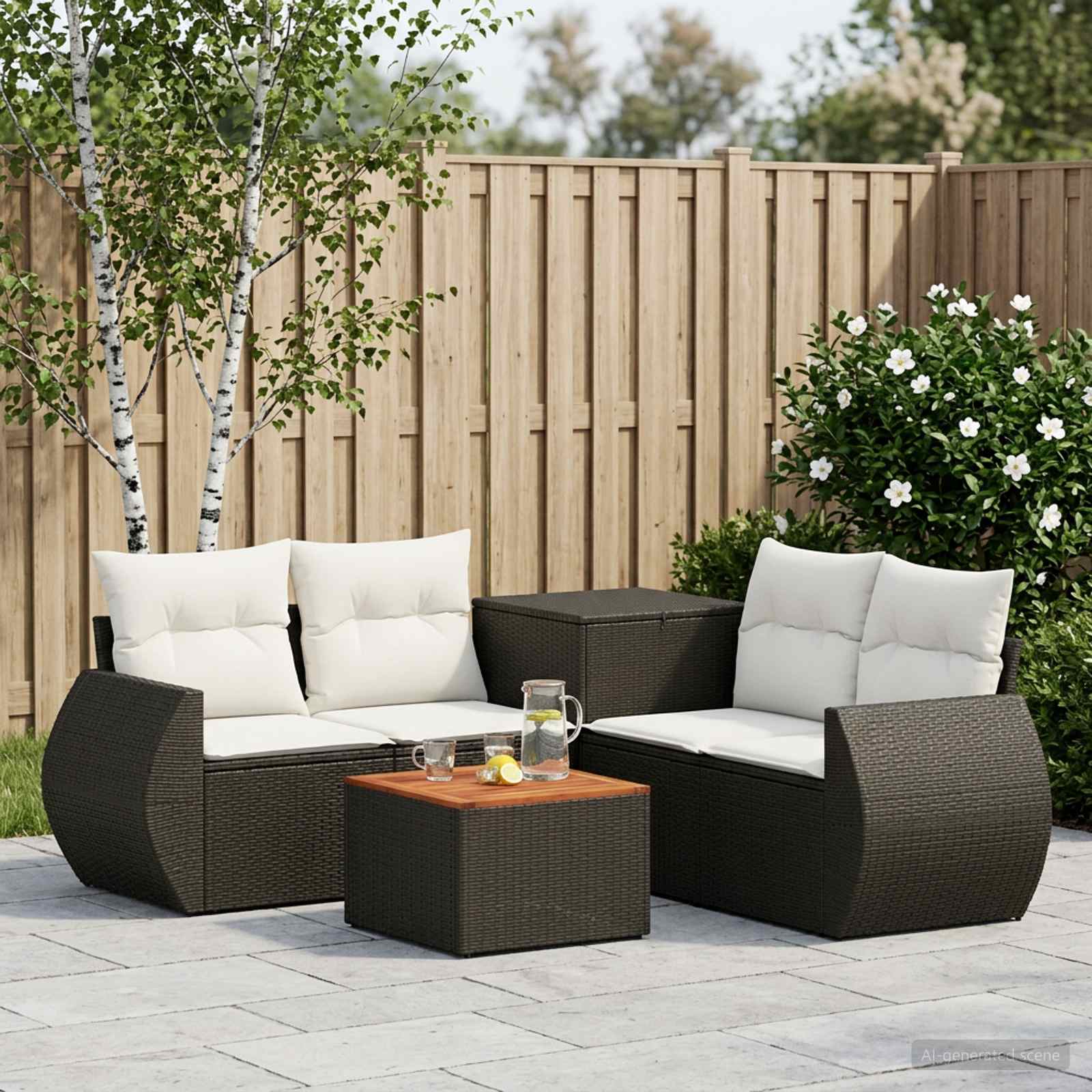 Set di divani 6 pz Nero e Bianco Crema | homemem39