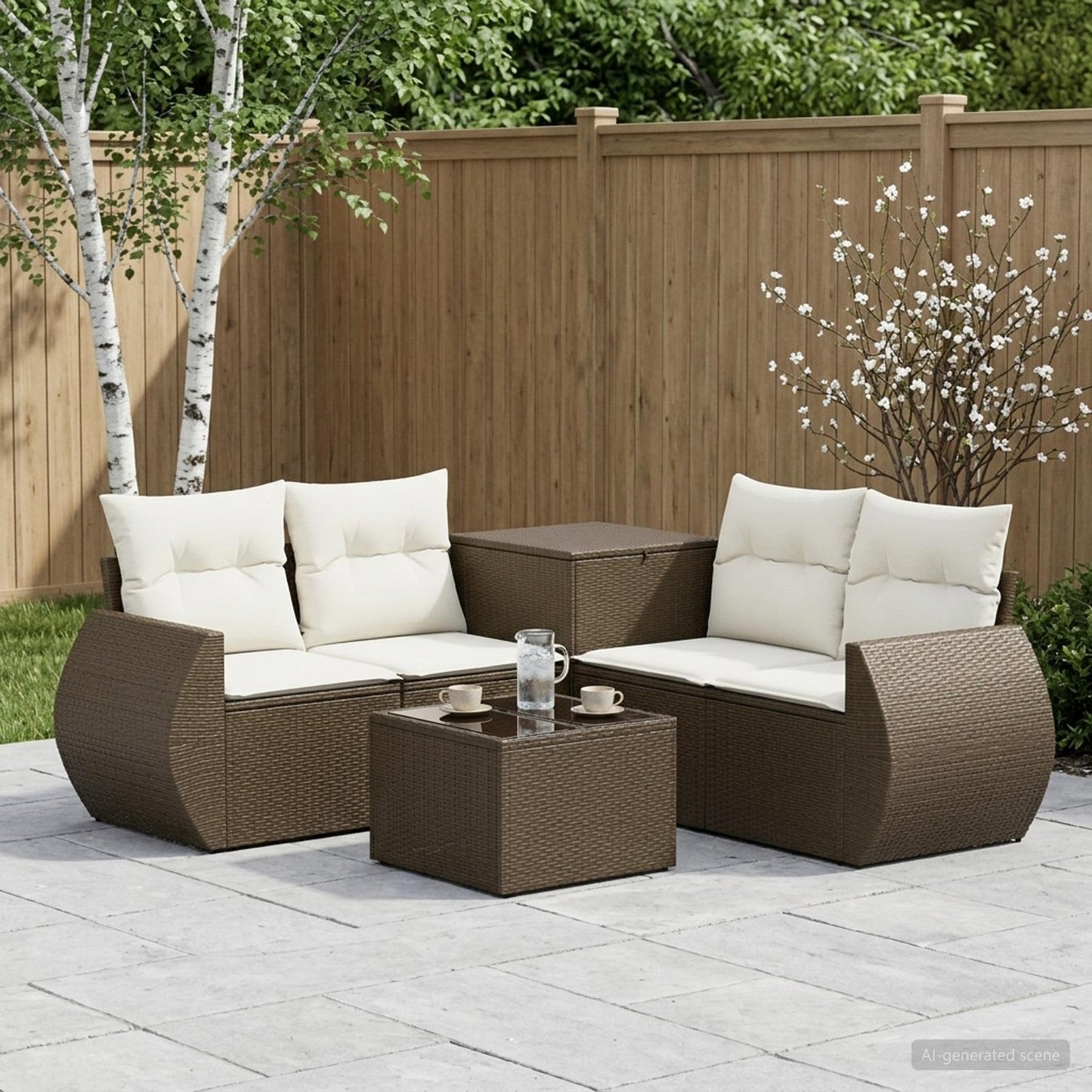 Set di divani 6 pz Marrone e Bianco Crema | homemem39
