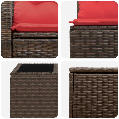 Set di divani 6 pz Marrone e Rosso Rattan sintetico e Acciaio | homemem39