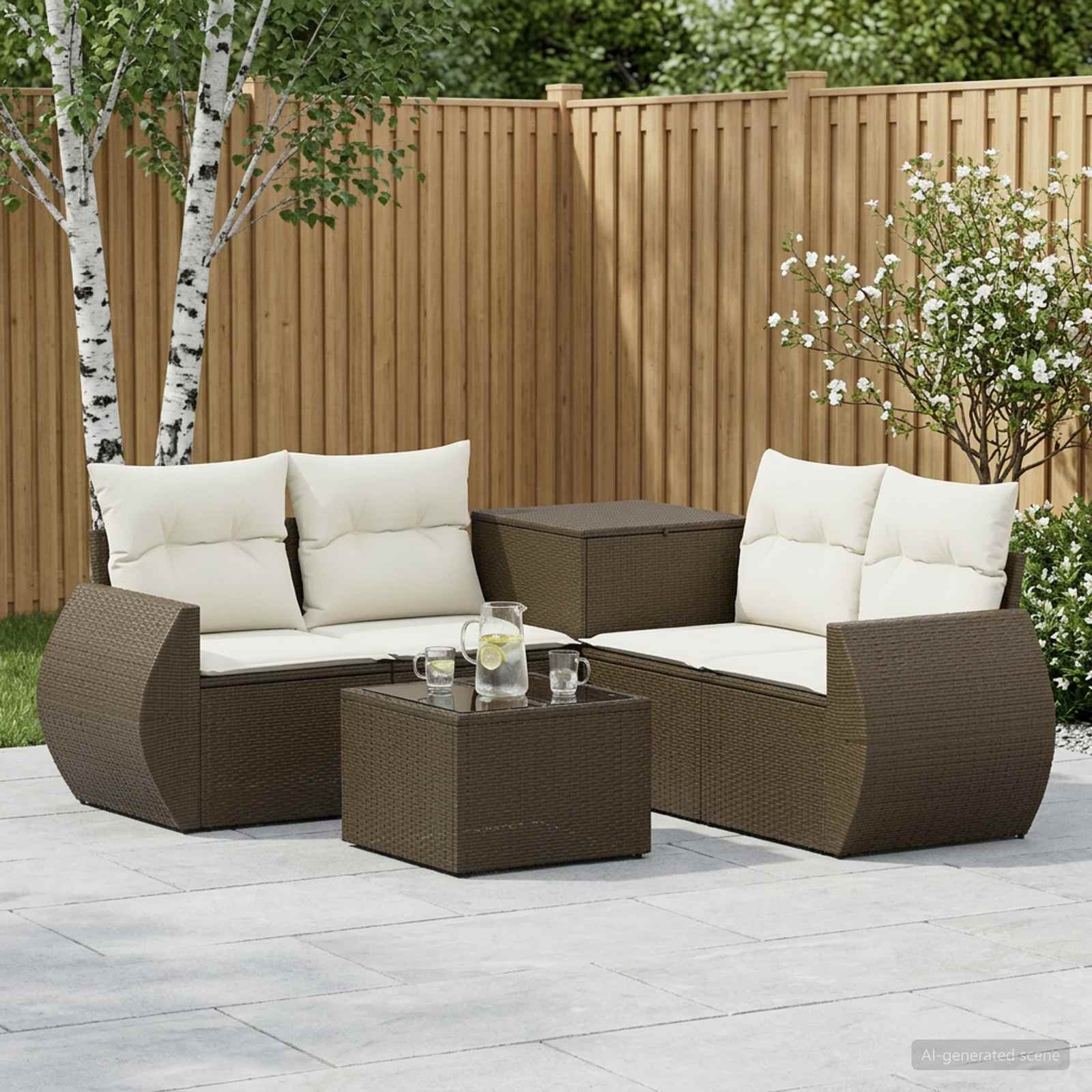 Set di divani 6 pz Marrone e Bianco Crema | homemem39