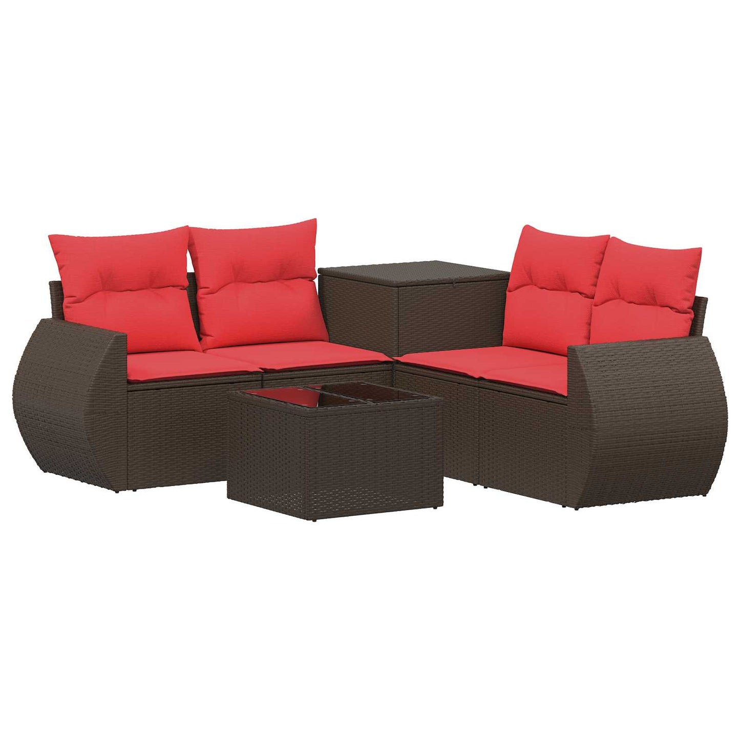 Set di divani 6 pz Marrone e Rosso Rattan sintetico e Acciaio | homemem39