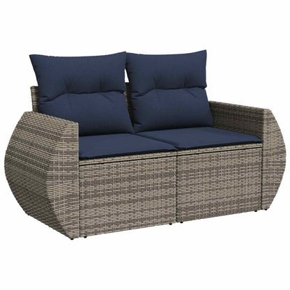 Set di divani 6 pz Grigio e Blu Navy Rattan sintetico e Acciaio | homemem39