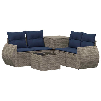 Set di divani 6 pz Grigio e Blu Navy Rattan sintetico e Acciaio | homemem39