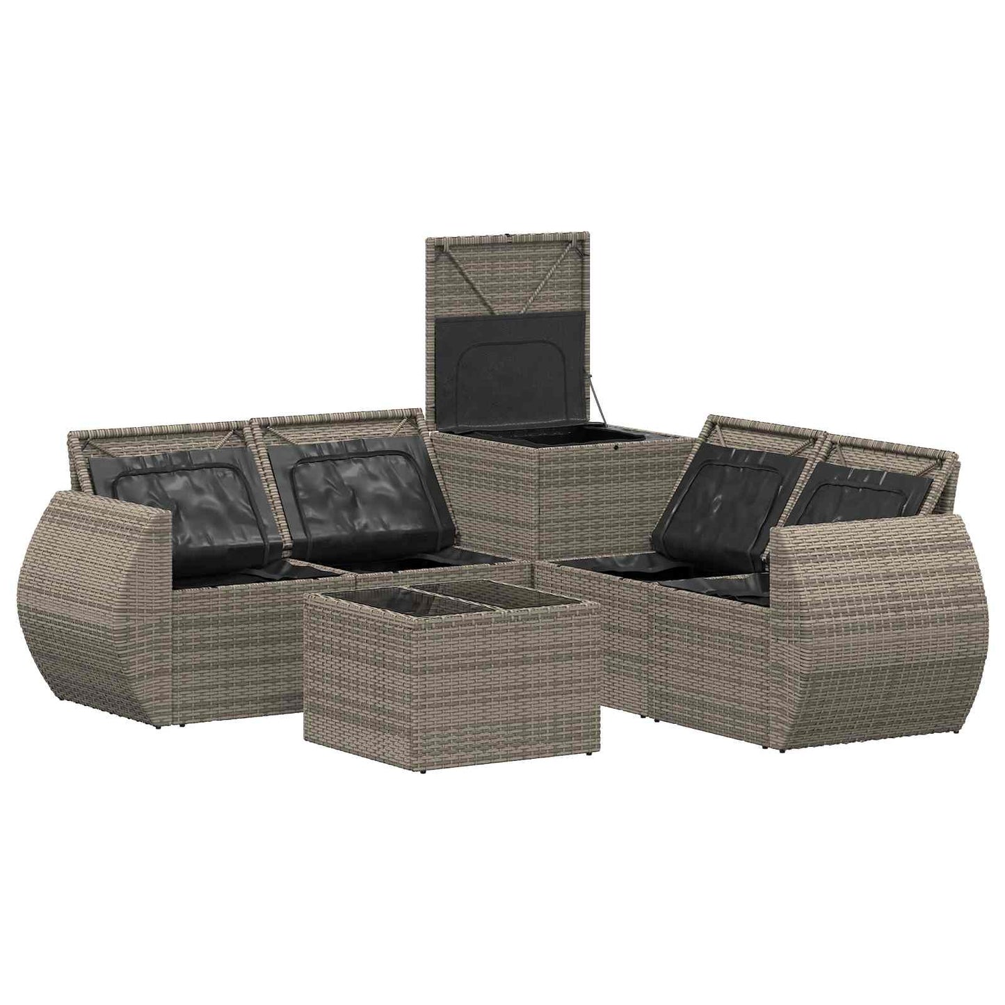 Set di divani 6 pz Grigio e Blu Navy Rattan sintetico e Acciaio | homemem39