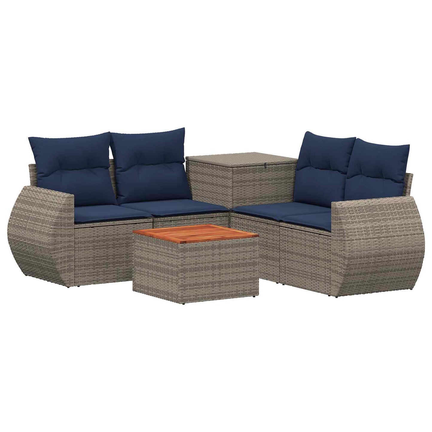 Set di divani 6 pz Grigio e Blu Navy Rattan sintetico e Acciaio