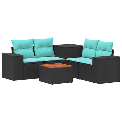 Set di divani 6 pz Nero e Blu Rattan sintetico e Acciaio | homemem39