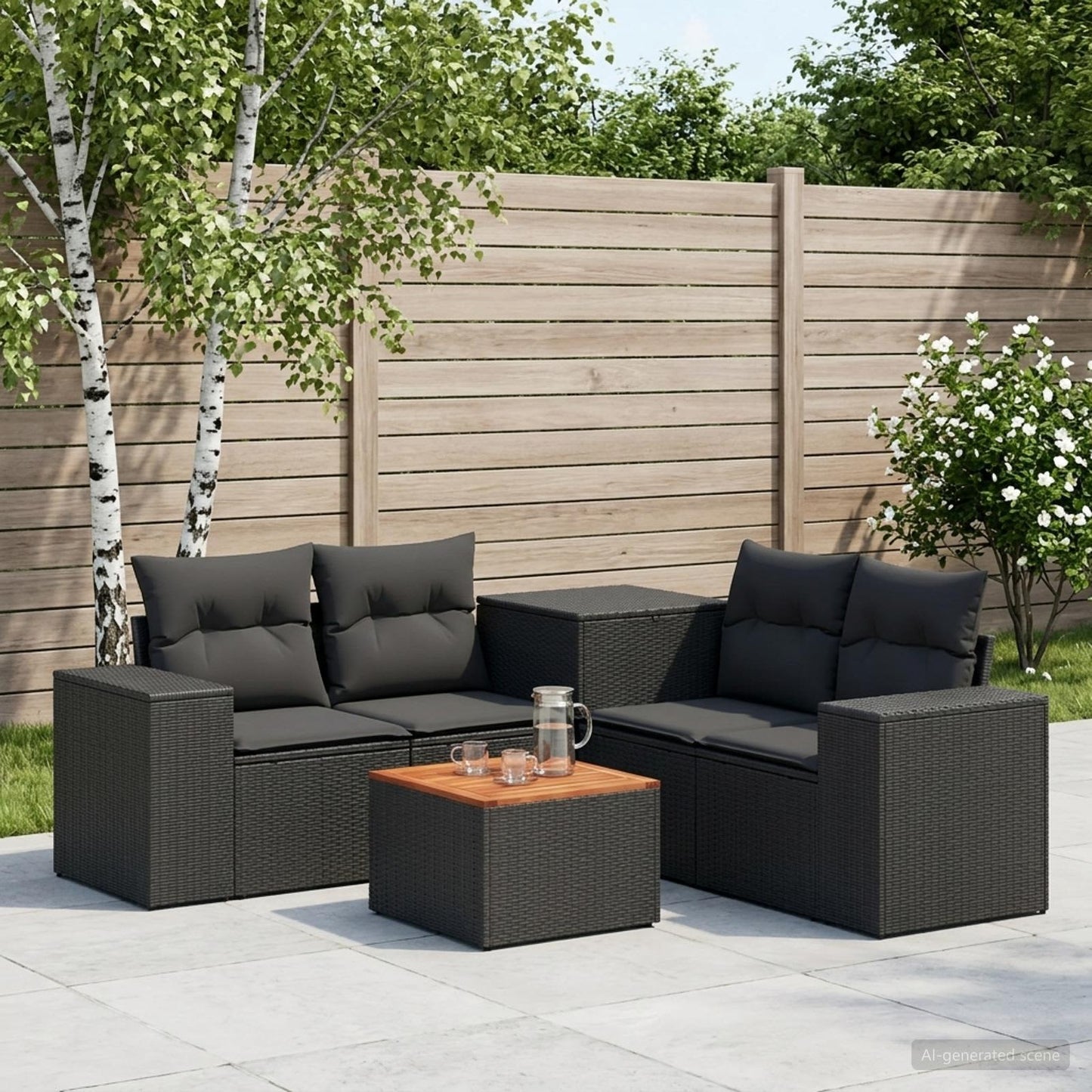 Set di divani 6 pz Nero Rattan sintetico e Acciaio | homemem39