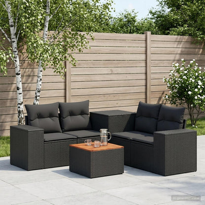 Set di divani 6 pz Nero Rattan sintetico e Acciaio | homemem39