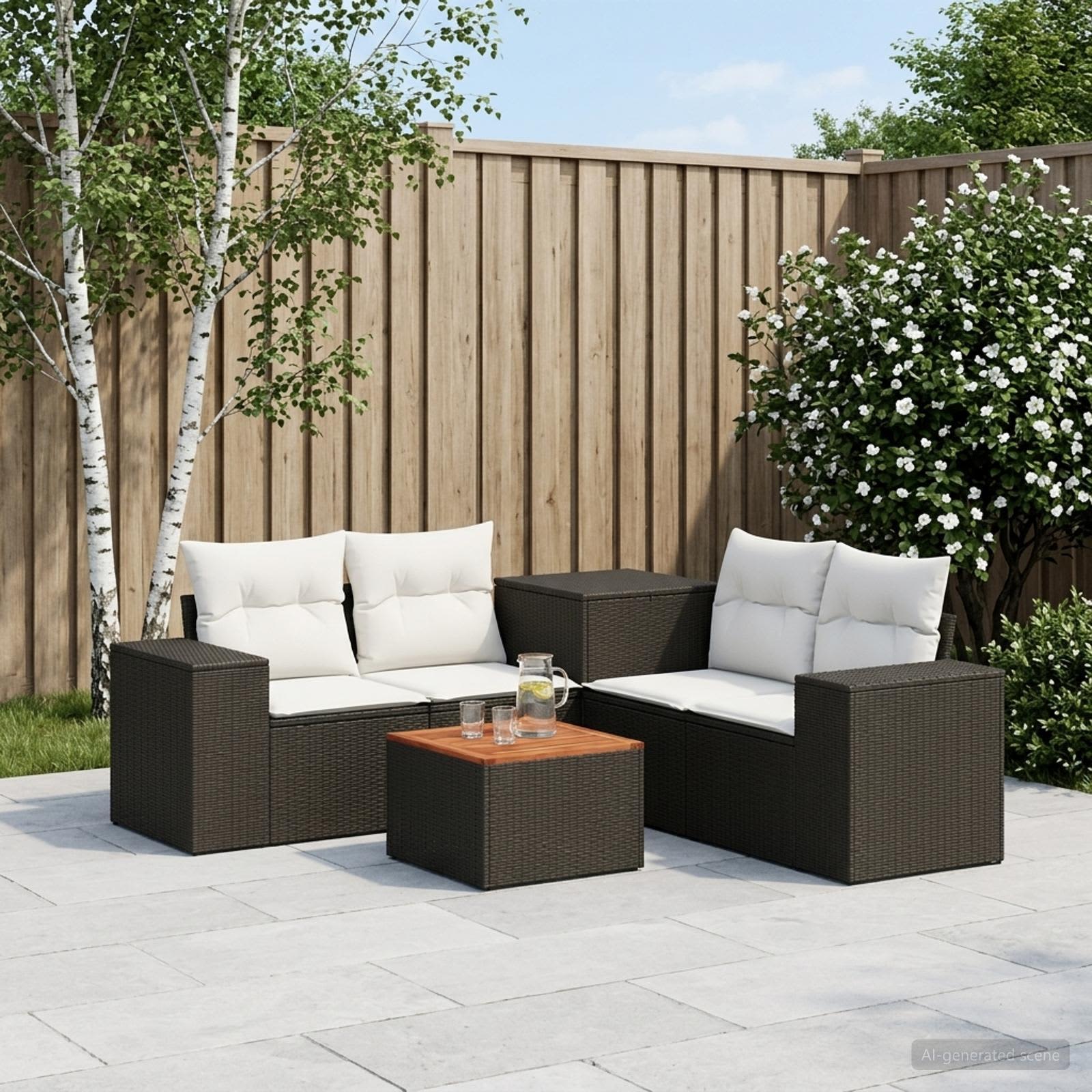 Set di divani 6 pz Nero e Bianco Crema | homemem39