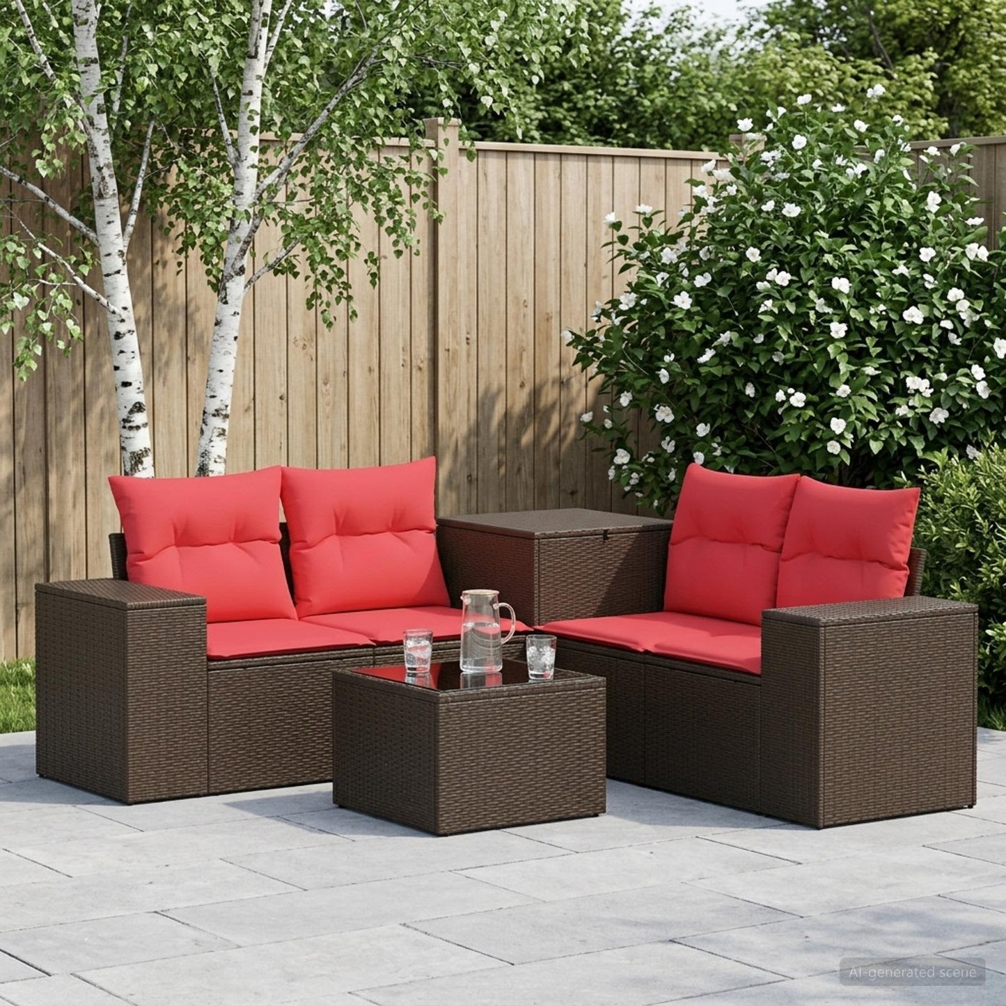 Set di divani 6 pz Marrone e Rosso Rattan sintetico e Acciaio | homemem39